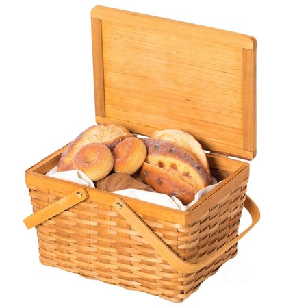 VINTIQUEWISE Woodchip Picnic Storage Basket with Cover and Movable Handles, Small QI004013.S